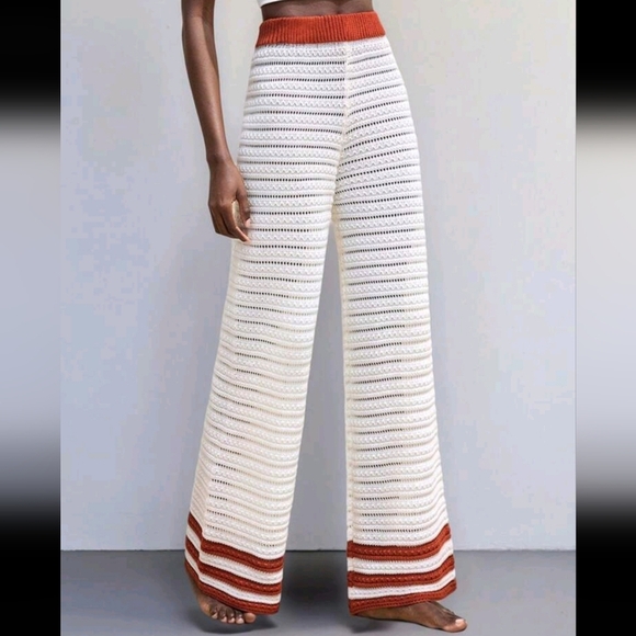 Women's Casual Contrasting Stripe Wide Leg Knit Pants - Picture 1 of 4